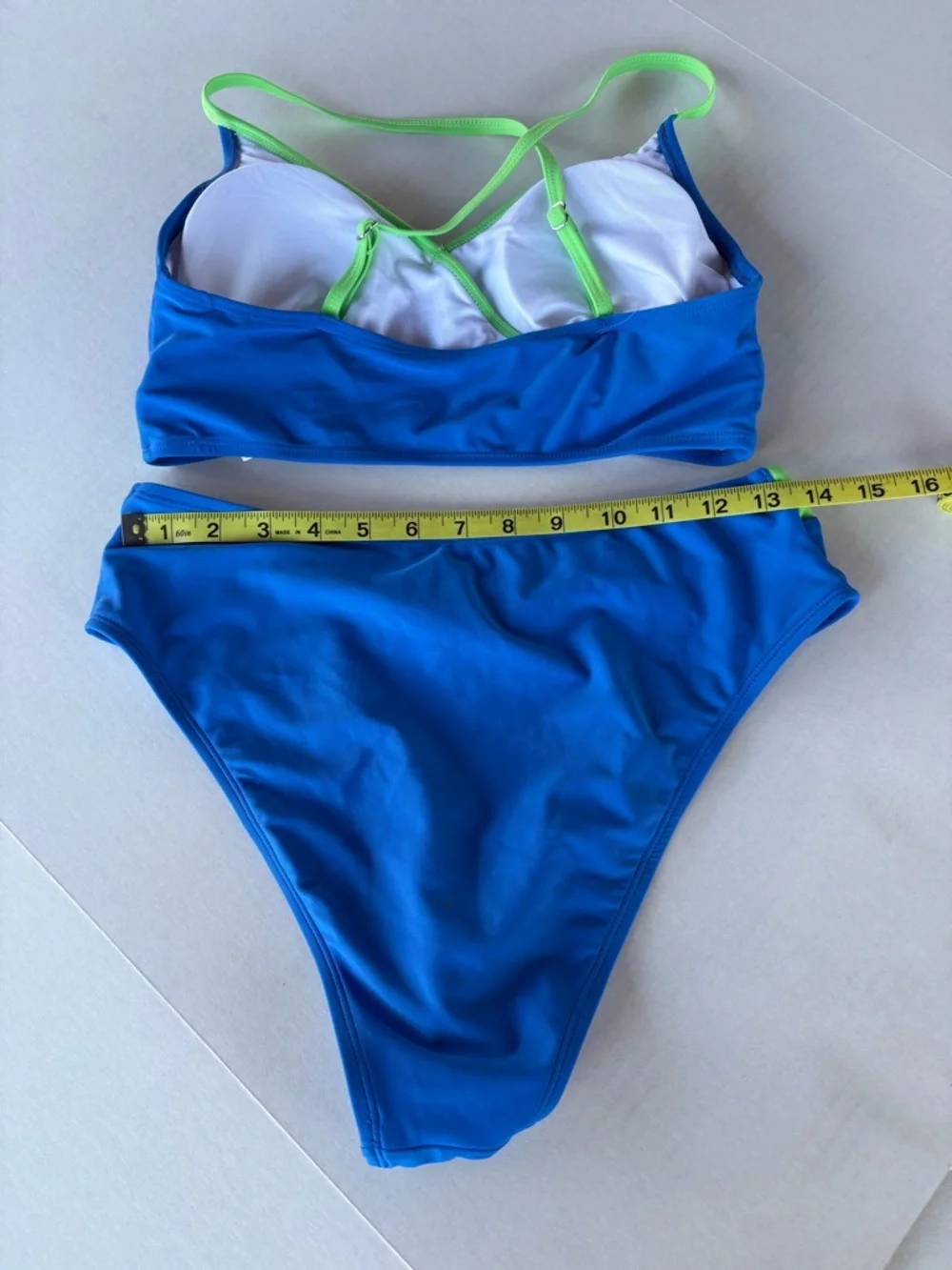 Cupshe Colorblock Triangle Bikini Set Medium V Waist Bottoms Blue Green NWT